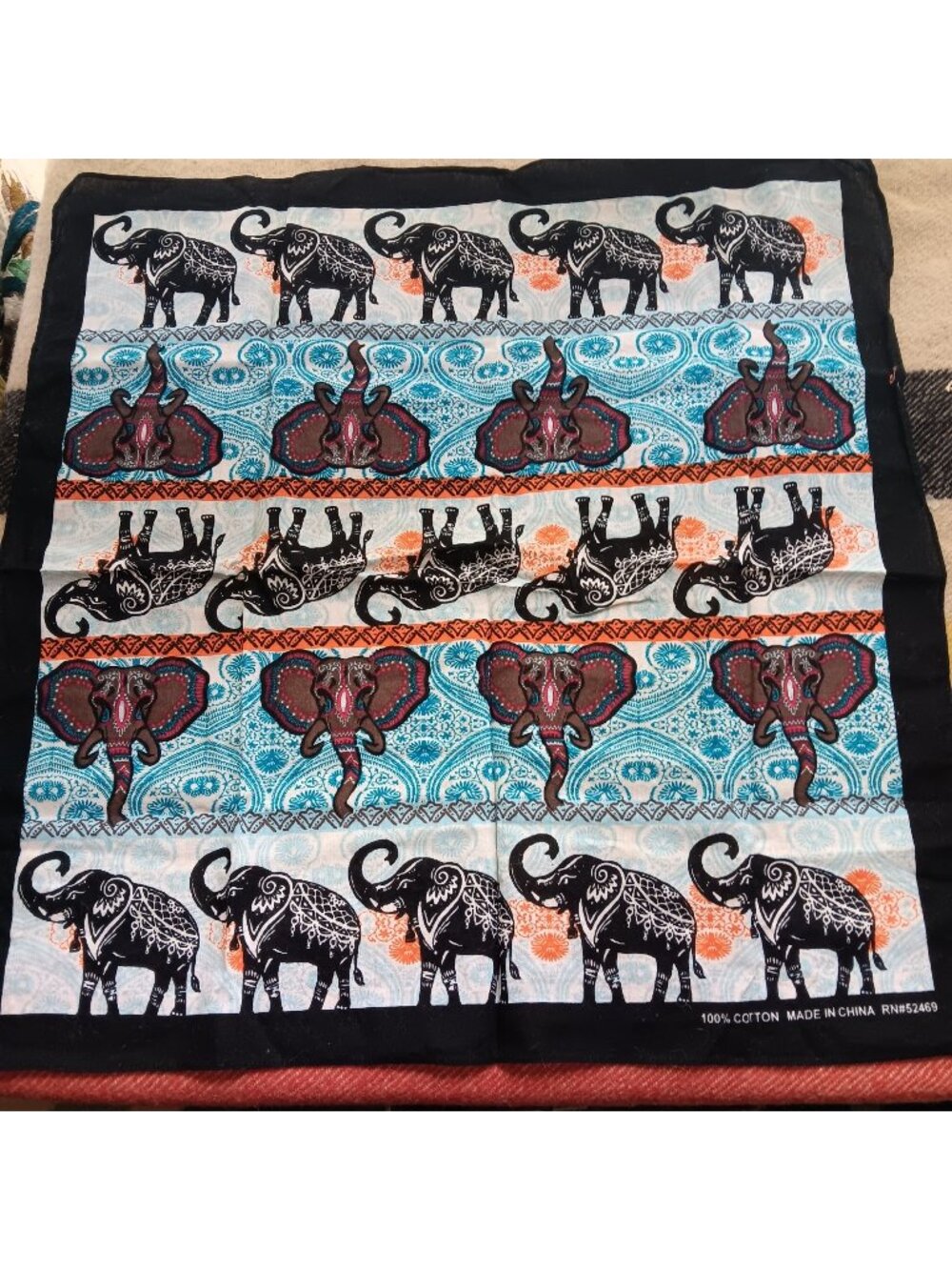 21" Elephant Print Cotton Gypsey Hippy Hanky Handkerchief Square